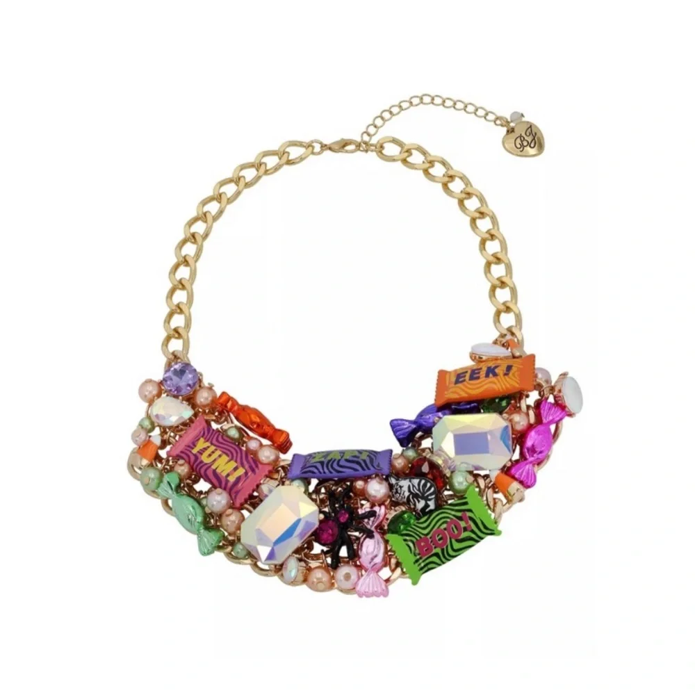 NWT ⚜️ 🍭⚜️ BETSEY JOHNSON Faux Stone Candy Statement Bib Necklace Halloween